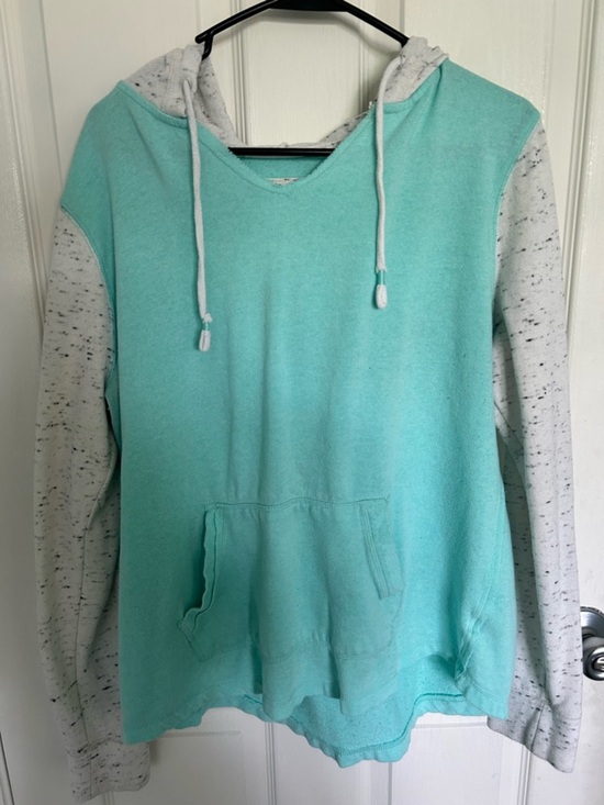 SO Sweaters - SO Mint Aqua Pullover Hoodie with Speckled Light Gray Sleeves